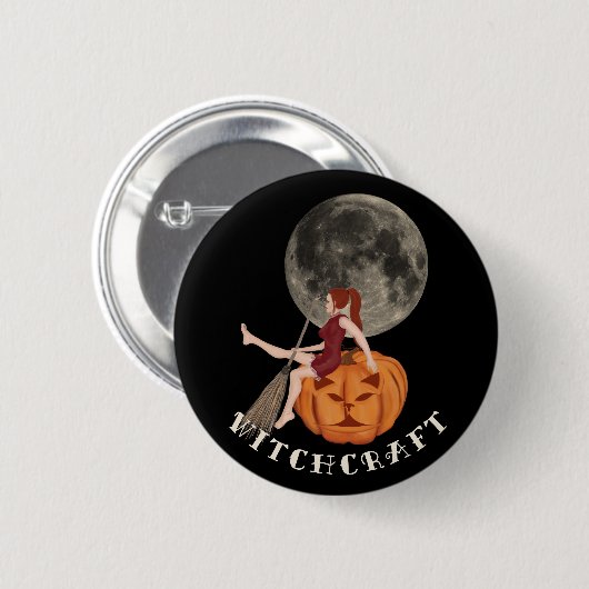 Heks en pompoen. Hekserij voor Halloween Ronde Button 5,7 Cm (Voorkant /achterkant)