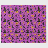 Heks en pompoenen Patroon Paarse Halloween Cadeaupapier (Vlak)
