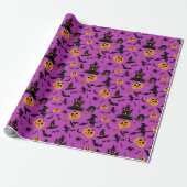 Heks en pompoenen Patroon Paarse Halloween Cadeaupapier (Uitgerold)