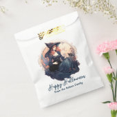  heks en Schattigee zwarte kat gelukkig Halloween Bedankzakje (Gezegeld)