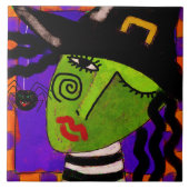 Heks en spin Abstracte Halloween kunst Tegeltje (Voorkant)
