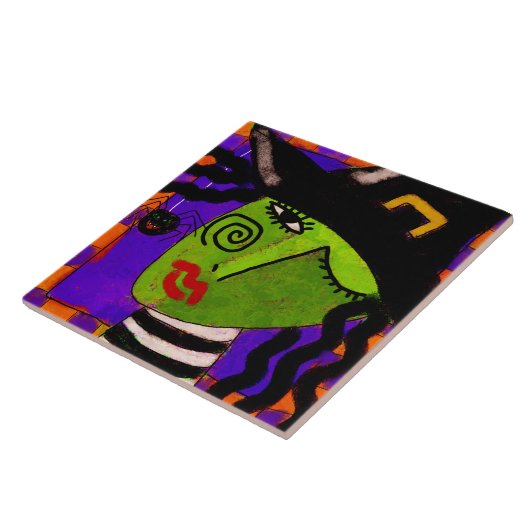 Heks en spin Abstracte Halloween kunst Tegeltje (Zijkant)