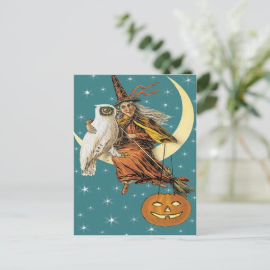 Heks en uil op het  Briefkaart (Staand voorkant)