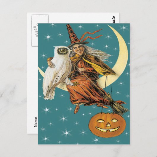Heks en uil op het  Briefkaart (Voorkant / Achterkant)