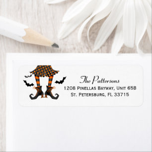 Heks en vleermuizen grillige Halloween Etiket