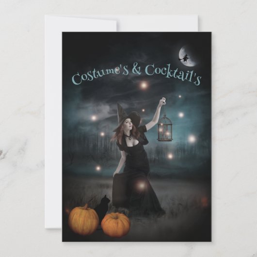 Heks en vuurvliegjes Halloween Party Uitnodiging (Voorkant)