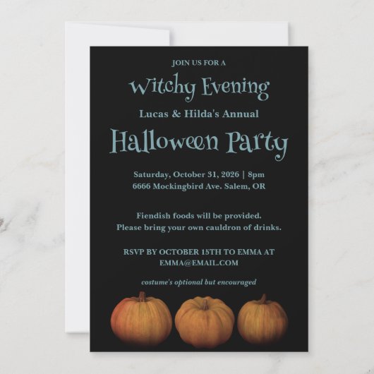 Heks en vuurvliegjes Halloween Party Uitnodiging (Achterkant)