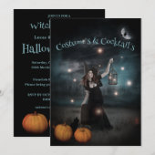 Heks en vuurvliegjes Halloween Party Uitnodiging (Voorkant / Achterkant)