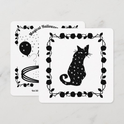 Heks en Wilg Kat Halloween Feest Uitnodiging (Voorkant / Achterkant)