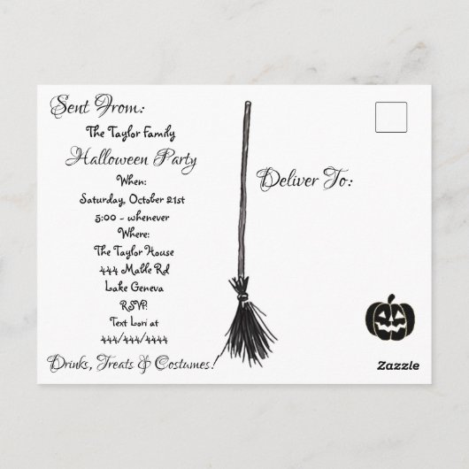 Heks en Zombie in de Bossen Halloween Party Briefkaart (Achterkant)