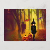 Heks en Zombie in de Bossen Halloween Party Briefkaart (Voorkant)