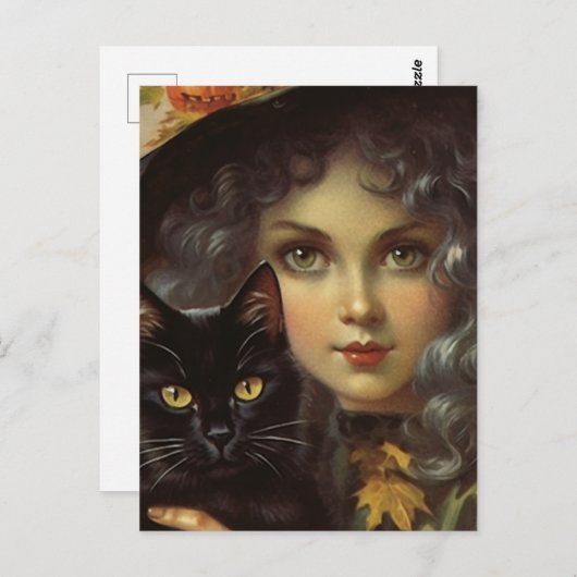 heks en zwarte kat briefkaart (Voorkant / Achterkant)