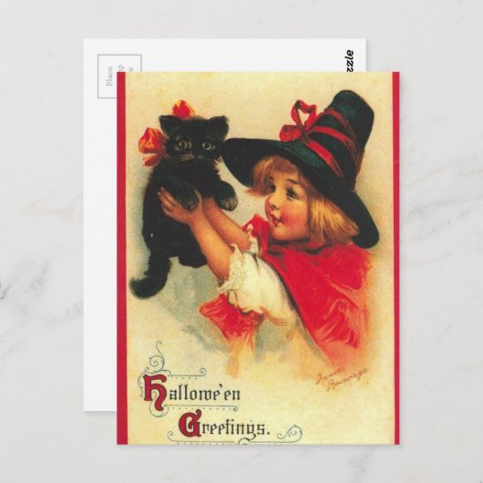  heks en zwarte kat briefkaart (Voorkant / Achterkant)