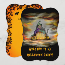 Heks en zwarte kat, Gelukkig Halloween!