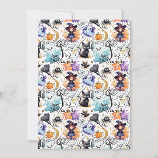 Heks en zwarte kat Halloween Party uitnodiging (Achterkant)