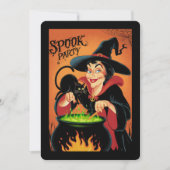 heks en zwarte kat Halloween Spooky Party Kaart (Voorkant)