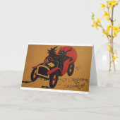 heks en zwarte kat in auto Halloween Kaart (Gele Bloem)