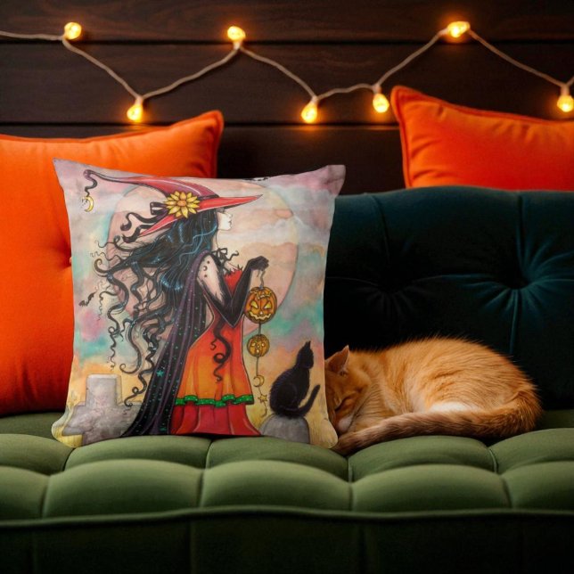 Heks en Zwarte Kat Kussen voor Halloween (Creator heeft geüpload)