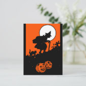  heks en zwarte kat Silhouette Briefkaart (Staand voorkant)