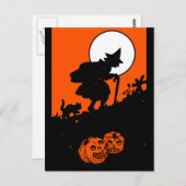  heks en zwarte kat Silhouette Briefkaart (Voorkant / Achterkant)