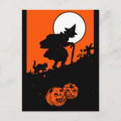  heks en zwarte kat Silhouette Briefkaart (Voorkant)