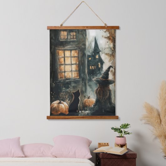 Heks en Zwarte Kat Tapestry Wall Art Hangend Wandkleed (Slaapkamer)