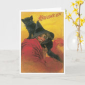 Heks En Zwarte Kat Vintage Kaart (Gele Bloem)