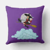 Heks en zwarte kat vliegen op bezem kussen (Achterkant)