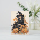  heks en zwarte katten Halloween Briefkaart (Staand voorkant)