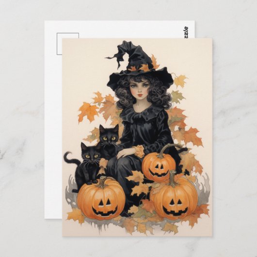  heks en zwarte katten Halloween Briefkaart (Voorkant / Achterkant)