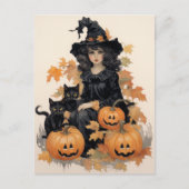  heks en zwarte katten Halloween Briefkaart (Voorkant)