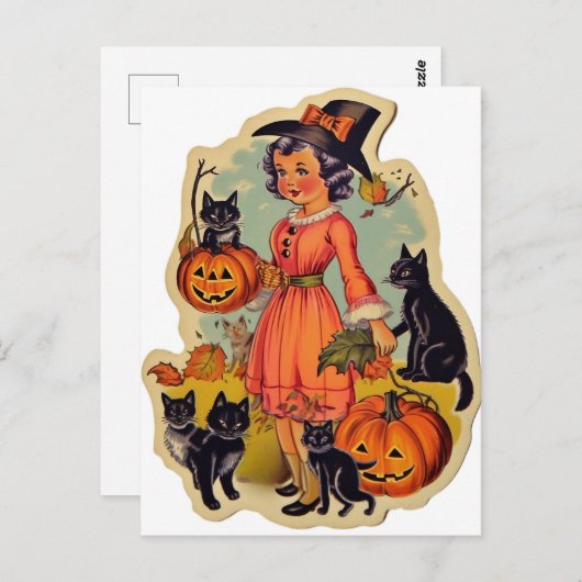  heks en zwarte katten Halloween Briefkaart (Voorkant / Achterkant)