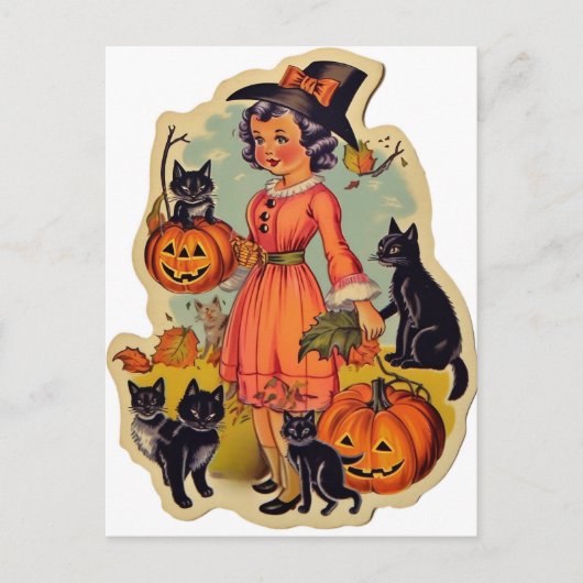  heks en zwarte katten Halloween Briefkaart (Voorkant)