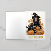  heks en zwarte katten Halloween Folie Wenskaart (Buiten Laag)