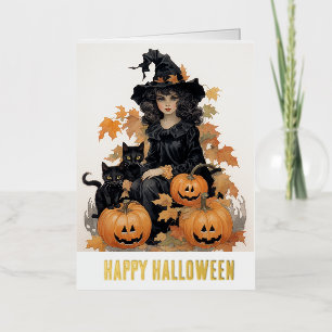  heks en zwarte katten Halloween Folie Wenskaart