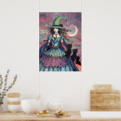 Heks en Zwarte Katten Halloween Kunst Poster (Keuken)