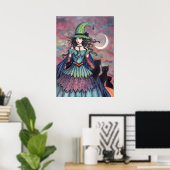 Heks en Zwarte Katten Halloween Kunst Poster (Thuiskantoor)