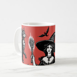 Heks en Zwarte Katten Witchy Illustratie Koffiemok