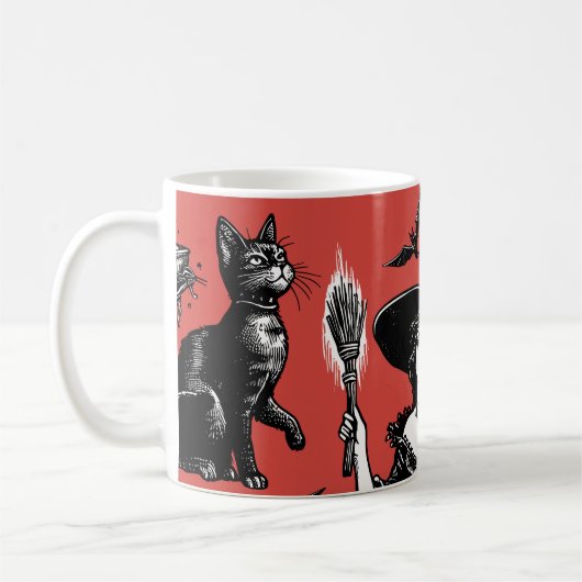 Heks en Zwarte Katten Witchy Illustratie Koffiemok (Links)