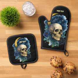 Heks Esthetische Gotische Bloemen Halloween Creepy Ovenwant & Pannenlap Set