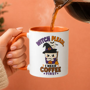 Heks Even Ik Heb Eerst Koffie Nodig Oranje Hallowe Mok