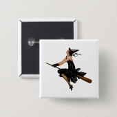 Heks gaat vliegen op een bezemsteel vierkante button 5,1 cm (Voorkant /achterkant)