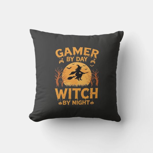 Heks Gamer Halloween Gaming Design Kussen (Voorkant)