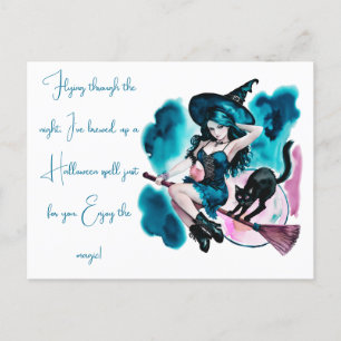 Heks gebrouwen een spreuk zwarte kat Halloween Feestdagenkaart