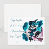 Heks gebrouwen een spreuk zwarte kat Halloween Feestdagenkaart (Voorkant / Achterkant)