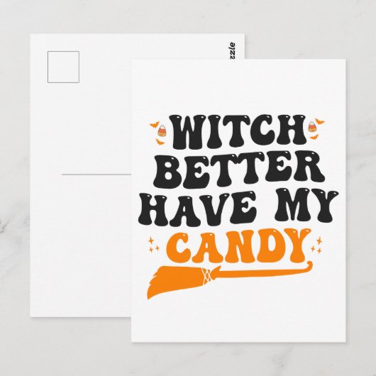 Heks, geef me mijn snoep terug Grappige en griezel Briefkaart (Voorkant / Achterkant)