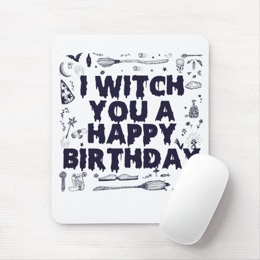 Heks, gefeliciteerd met je verjaardag, grappig spo muismat (Met muis)