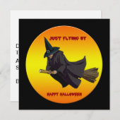 Heks gewoon vliegen door Halloween party uitnodigi Kaart (Voorkant / Achterkant)