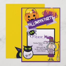 heks grappig pompoen schattig kat Halloween feest Kaart