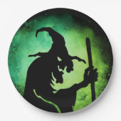 Heks groen zwart Halloween Papieren Bordje (Voorkant)